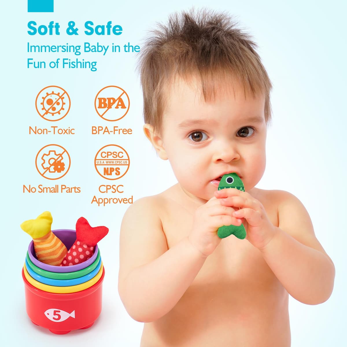 hahaland Montessori Toys for 1 Year Old, 10 in 1 Fabric Fishing Game for Kids Baby Toys for 1 2 3 Year Old Boys Girls, with Stacking Cups- Number Counting, Color Sorting, Shape Learning Baby Gifts — view 5