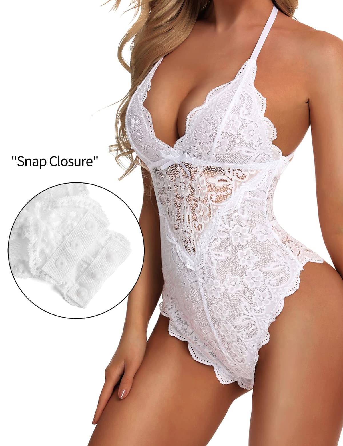 Aranmei Body sexy con entrepierna a presión para mujer, lencería de encaje de una pieza — view 3