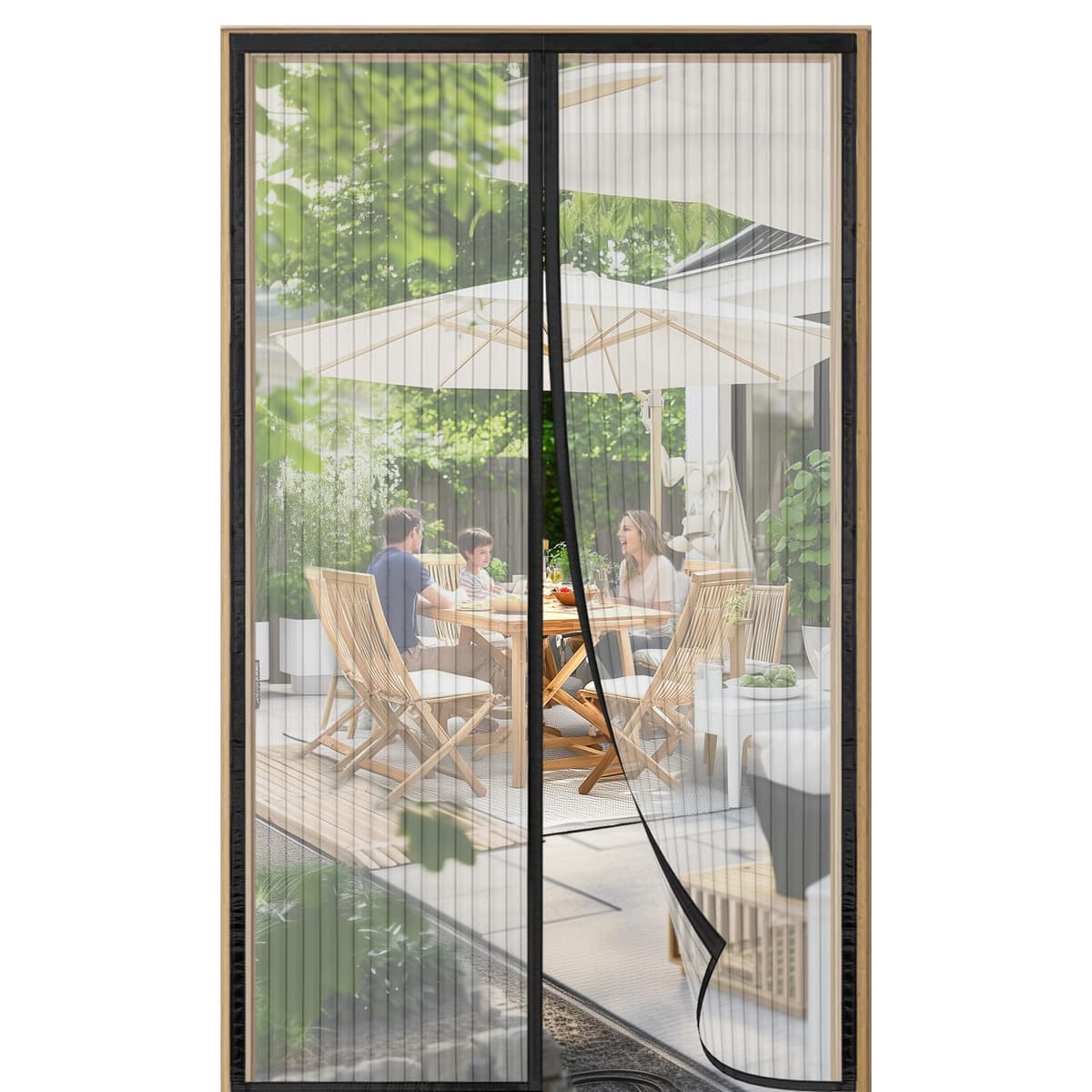 Mosquitera Puerta Magnética 60x200 cm, Cierre Automático, Instalación Sin Taladrar, Cortina Mosquitera Puerta Exterior Resistente al Viento, Tallas Múltiples (Negro)