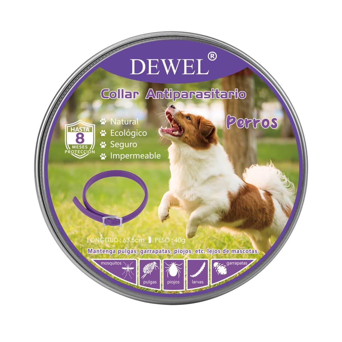 DEWEL Collar contra Pulgas y Garrapatas para Perros Grandes Medianos y Pequeños, Collar Antiparasitario para Perros 8 Meses de Protección, Control Antipulgas para Mascotas de 63,5 cm Gris 1 Unidad — view 10