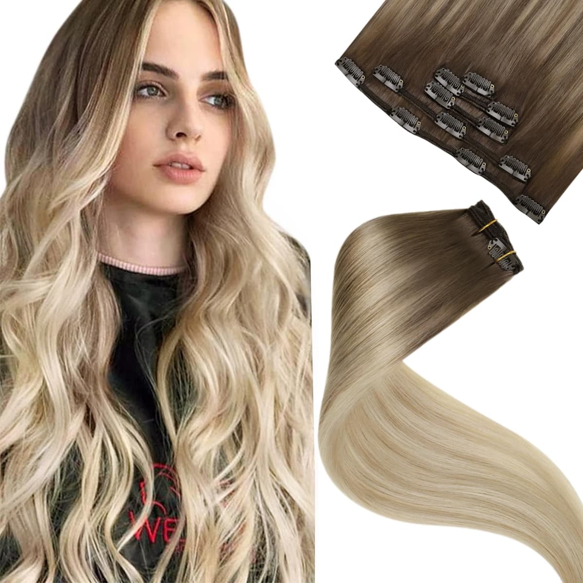 LaaVoo Hair Extensions Clip in Real Human Hair Brown Clip in Hair Extensions Dark Brown Remy Straight Hair Full Head Double Weft 80g 5pcs 14 Inch #4 — view 40