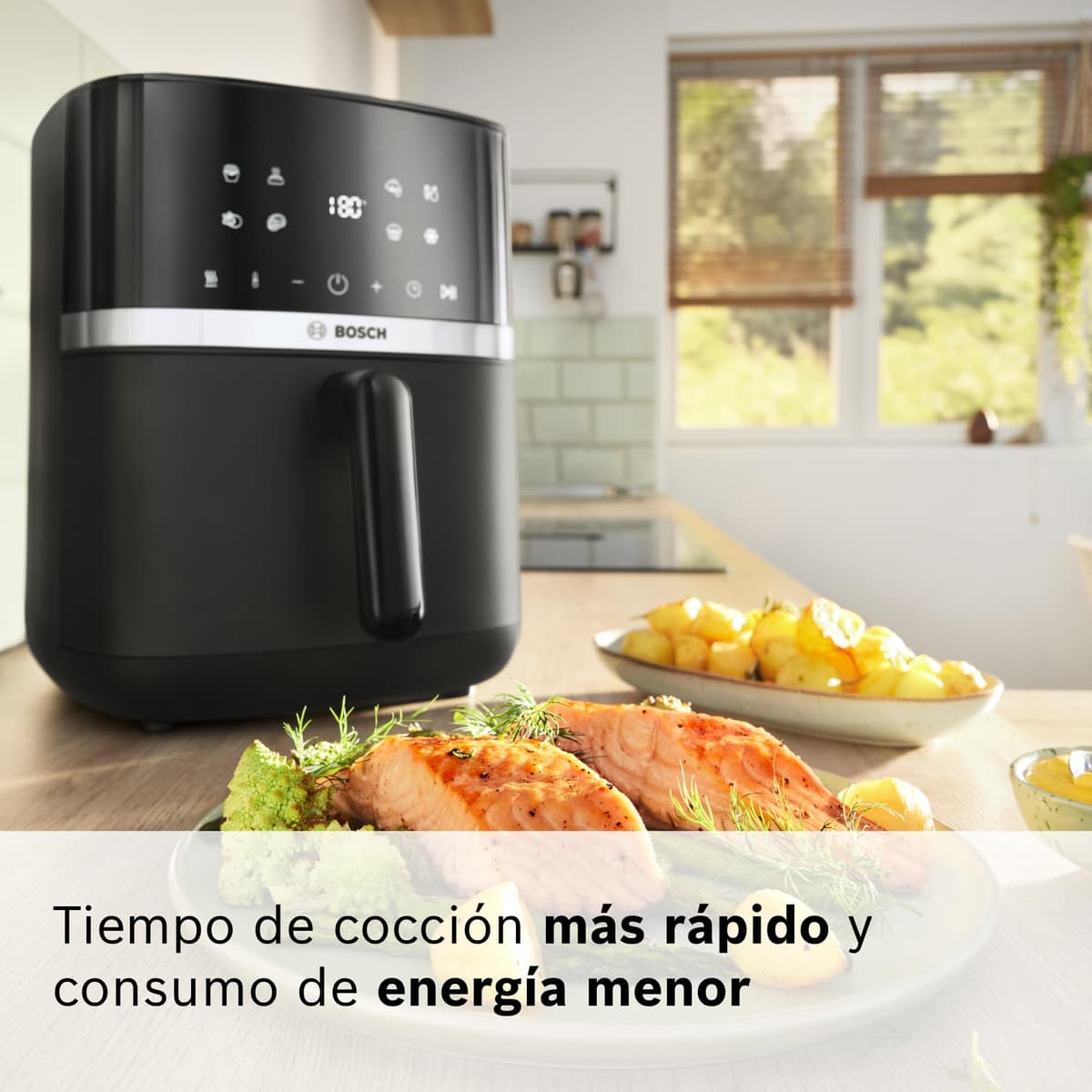 Bosch - Freidora de aire Serie 4 XL, capacidad de 6,1 L, 7 programas. Cocinado más rápido, Negro, MAF462B0, Air Fryer — view 3