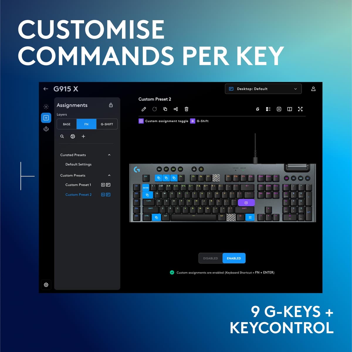 Logitech G G915 X Low-Profile Wired Mechanical Gaming Keyboard, Double-Shot PBT Keycaps, Fully Programmable Keys, RGB Lighting, Aluminum Finish, GL Brown Tactile Switches - PC/Mac, QWERTY UK - Black — view 4