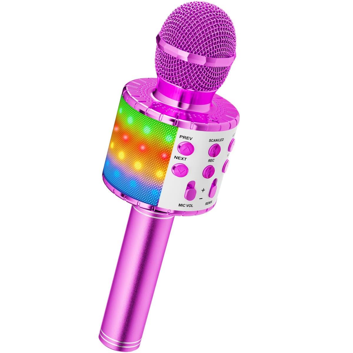 Ankuka Micrófono Karaoke Bluetooth Micrófono Inalámbrico para Niña con Luces LED Regalo Juguetes para Niños, Cambiador de Voz, Compatible con Android, iOS, PC Oro Rosa — view 9