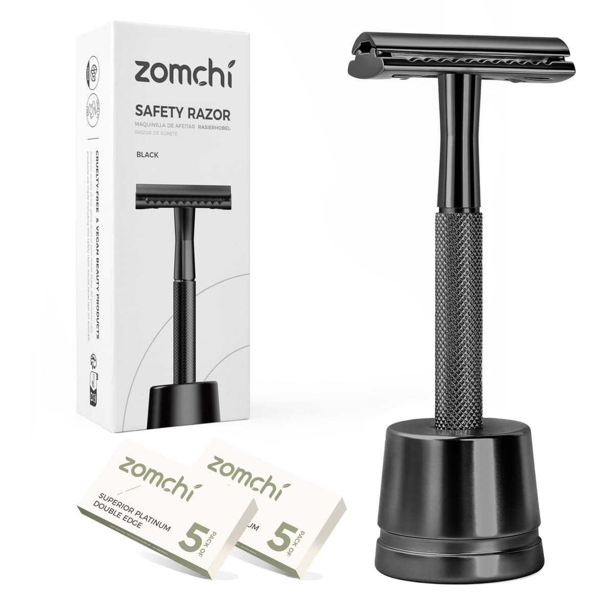 Maquinilla de afeitar de seguridad de doble filo con soporte en plata, maquinilla de afeitar clásica para hombre con 10 cuchillas, construcción de acero inoxidable duradera y duradera — view 20