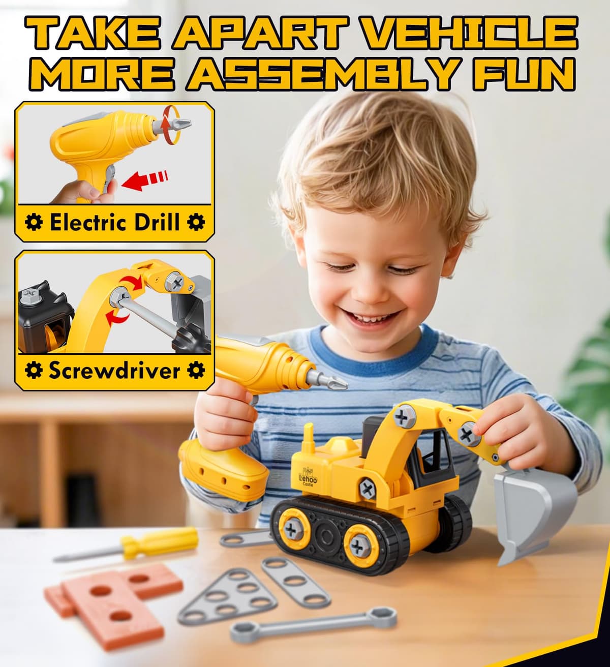 Lehoo Castle Montessori Caja de Herramientas Juguete para Niños 3 Años con Destornillador Eléctrico ＆ Mini Banco de Trabajo ＆ Excavadora, Regalo Niños Juego de rol de 2 3 4 5 6 Años — view 2