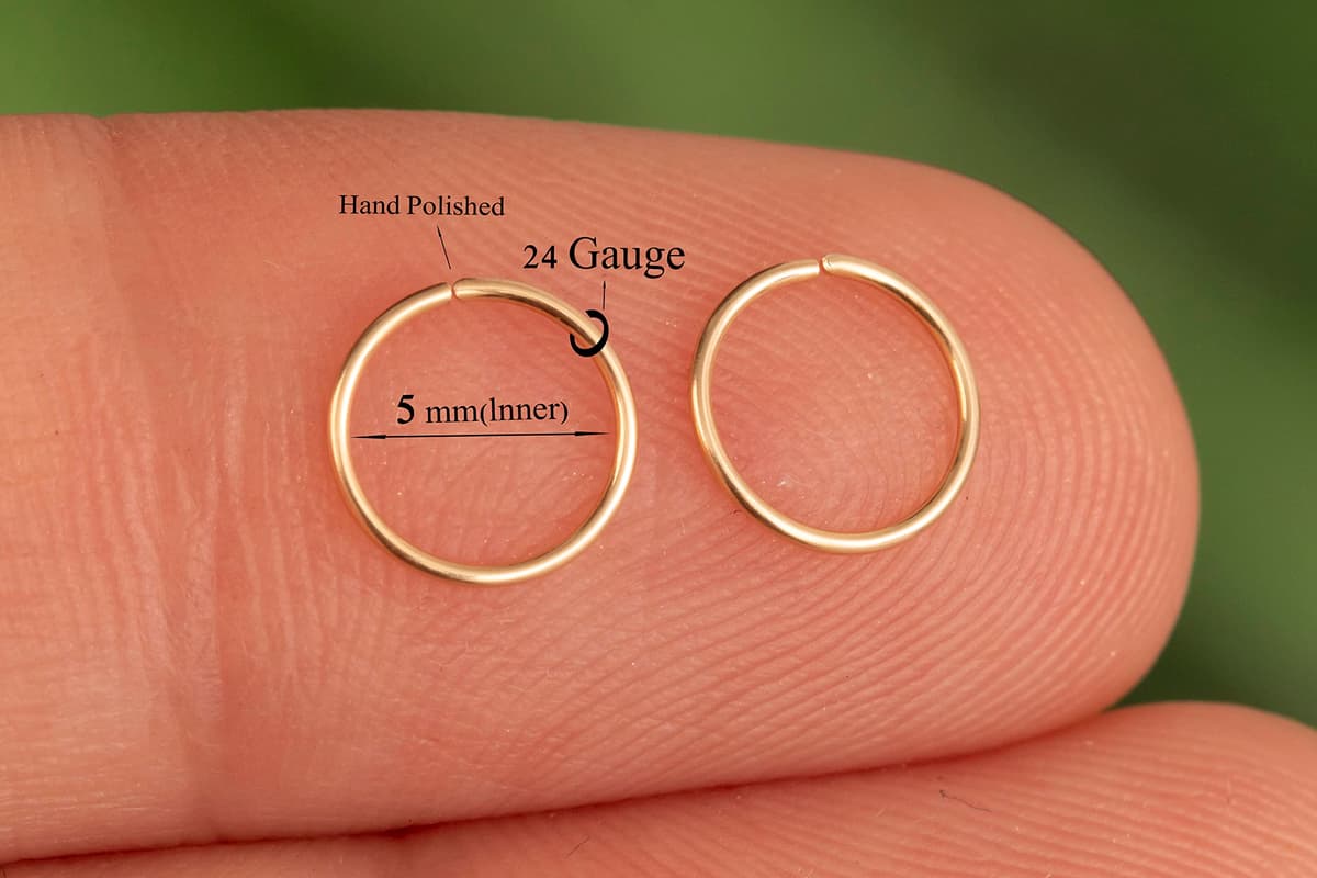 Small Gold Helix Ring Huggie Hoop Earrings for Women Snug Cartilage Nose Helix Tragus Hoop (Gold, 5mm 24 gauge / 1 pair) — view 2