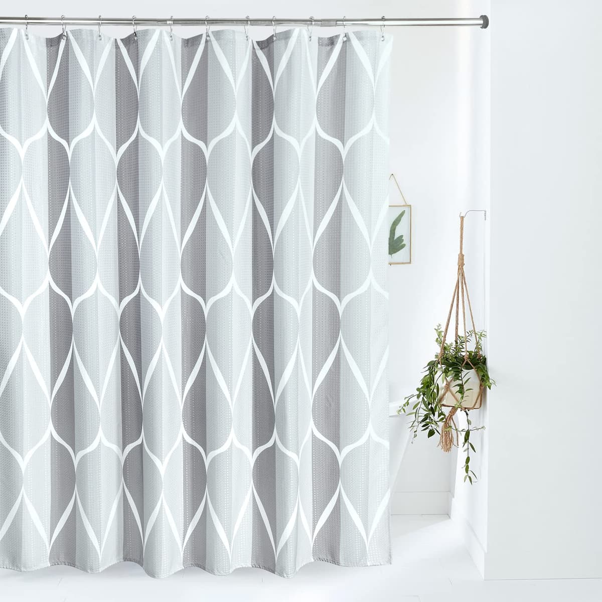 Cortina de Ducha para Baño Impermeable con Ganchos de Metal Cortina de Ducha de Tela Waffle Cortina de Baño Resistente y Antimoho para Bañera o Cabina - 152 x 182 cm (Blanco) — view 46