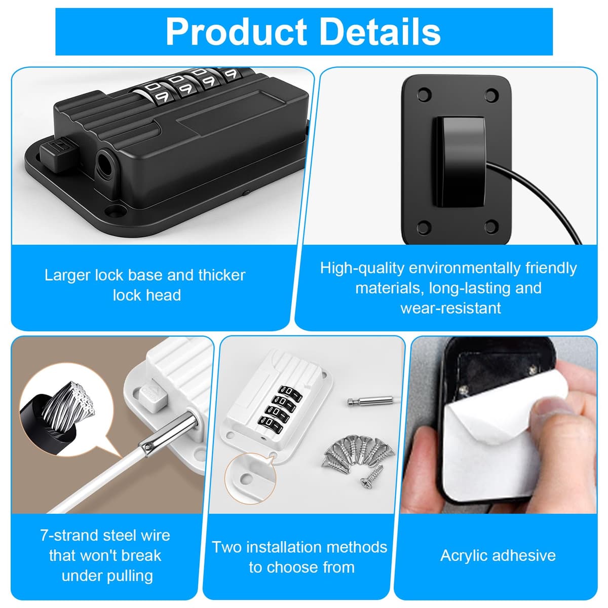 flintronic Candado Nevera con Codigo para Bebés y Adultos, Cerraduras para Figorífico con Código, Cierre de Seguridad Autoadhesiva para Refrigeradores, Taladrar, Frigorífico,Armarios,Ventana-Blanco — view 5