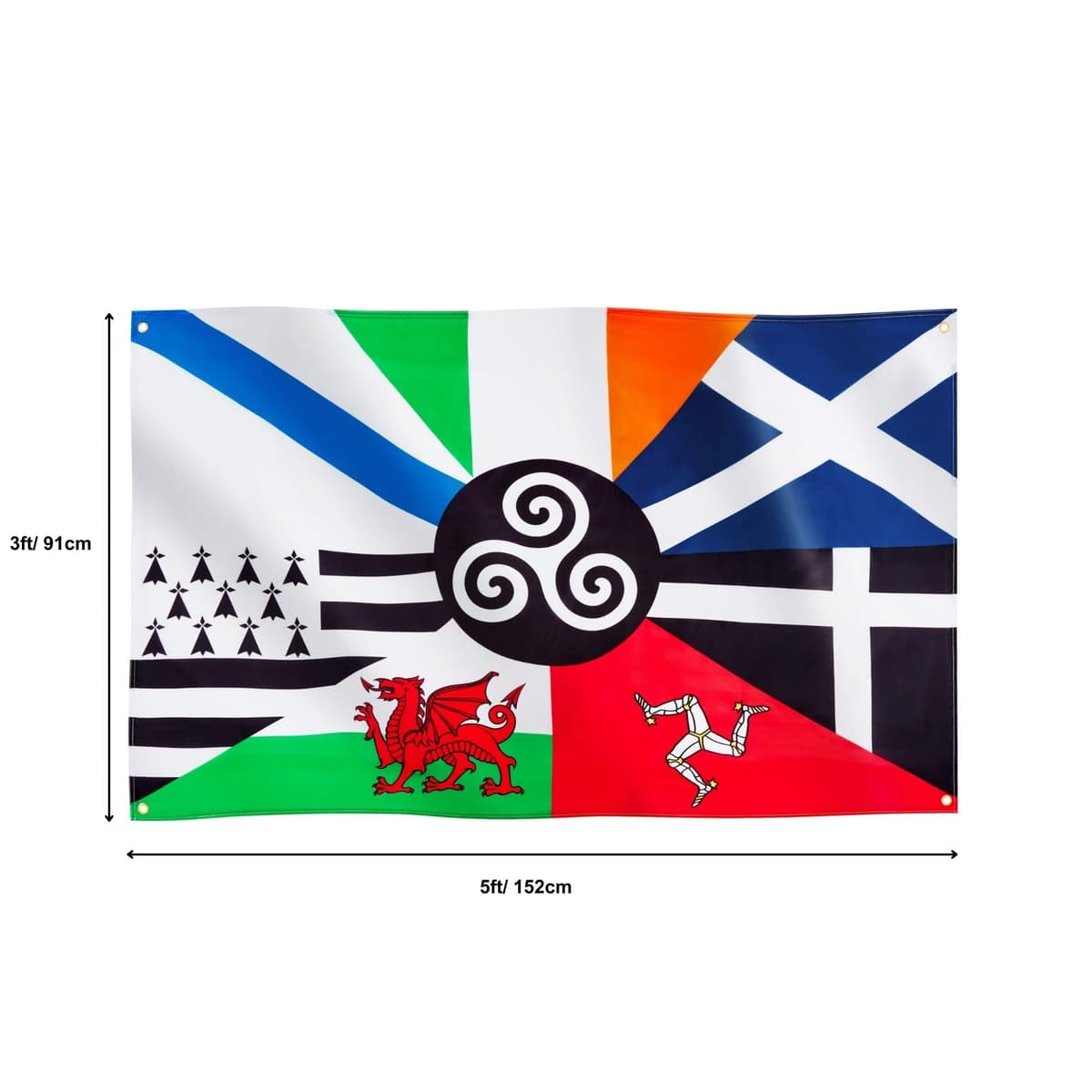 Runesol Cornwall Flag - 91x152cm, 3ft x 5ft, Cornish Flag, 4 Grommets, Eyelet in Every Corner, Premium Quality, Inside & Outside Use, Vivid Colours — view 783