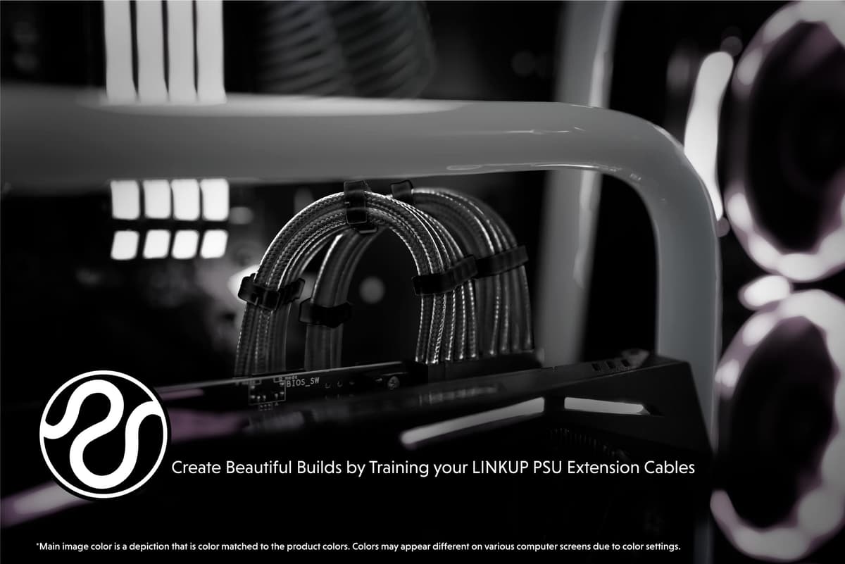 LINKUP - AVA 30cm PSU Cable Extension Sleeved Custom Mod GPU PC Braided w/Comb Kit | 1 x 24 P (20+4) | 1 x 8 P (4+4) CPU | 2 x 8 P (6+2) GPU set | 300mm - Black — view 4