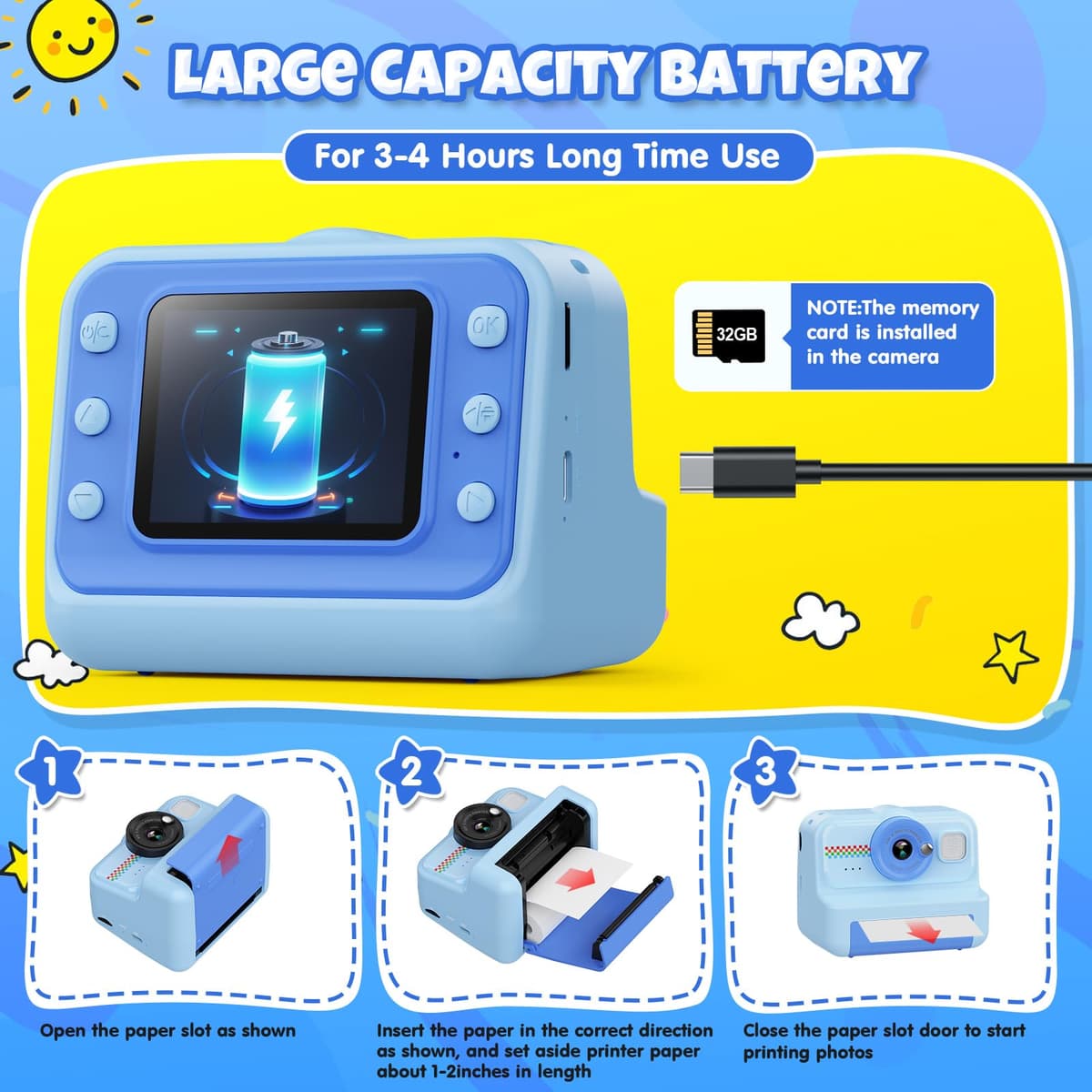 HiMont Camara Fotos Infantil Instantanea, HD/1080P Cámara Instantánea para Niños con Tarjeta de 32G y Papel de Impresión, Camara Fotos Infantil Divertidos Regalos de Juguete para Niños de 3 a 12 Años — view 7