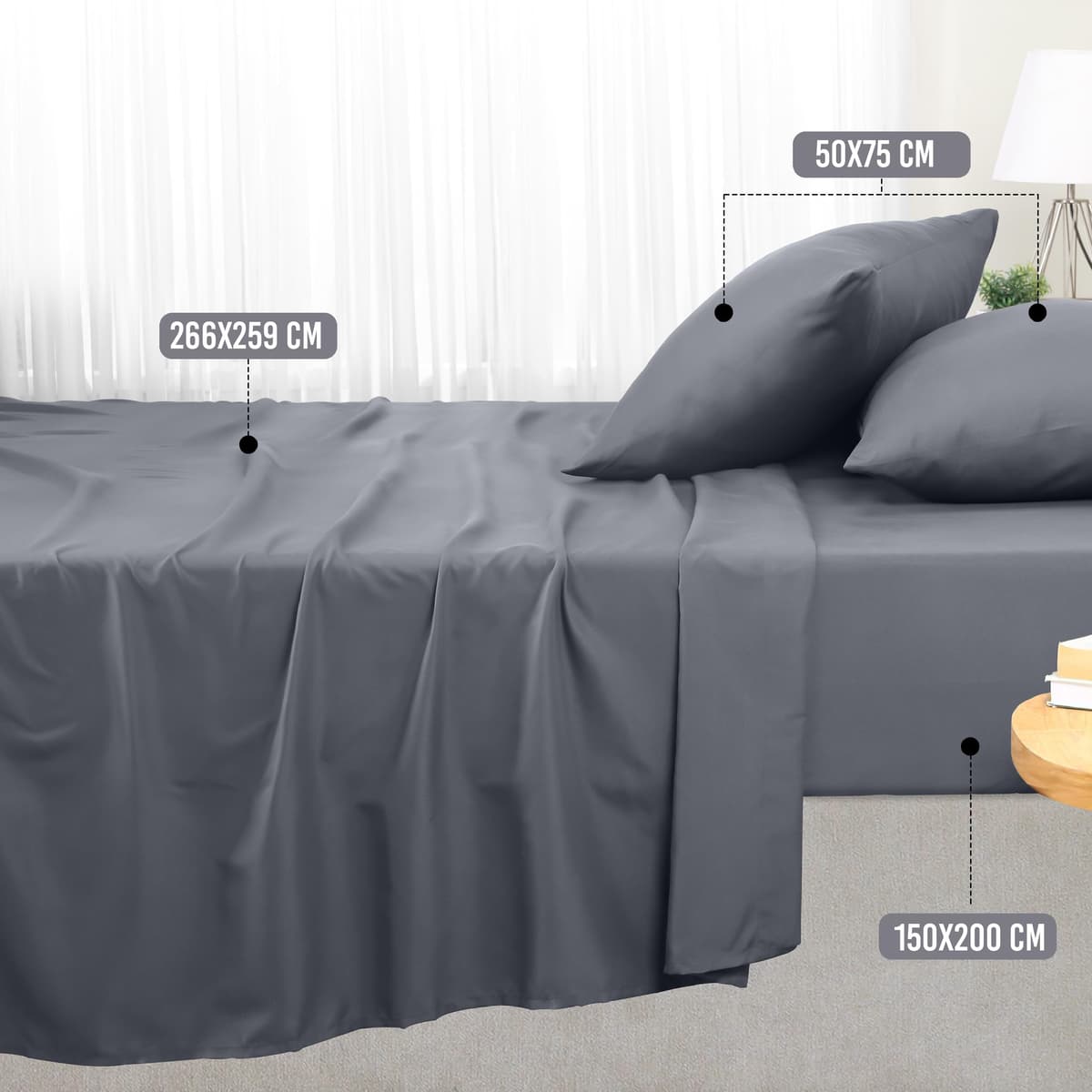 Utopia Bedding Bed Sheet Set King, Grey, 4 Piece – Fitted Sheet, Flat Sheet with 2 Pillow Cases 50x75 – Wrinkle, Shrinkage & Fade Resistant – Oeko-Tex Certified, Polyester Microfiber Fabric — view 2