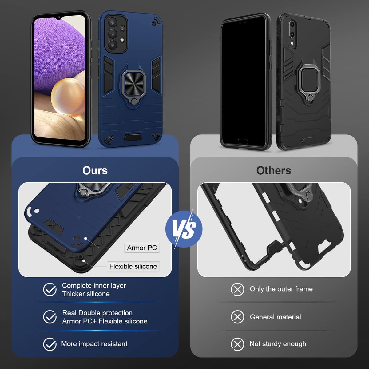 Funda para CMF Phone 2 Pro, Carcasa Antigolpes con Soporte anular metálico, Case Protectora de Grado Militar, Negro — view 67
