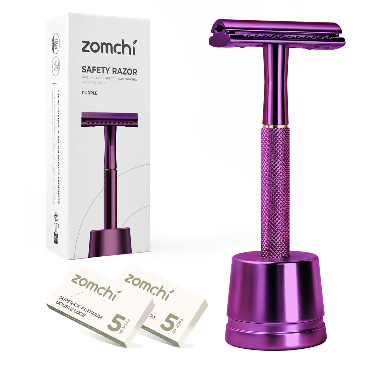 Maquinilla de afeitar de seguridad de doble filo con soporte en plata, maquinilla de afeitar clásica para hombre con 10 cuchillas, construcción de acero inoxidable duradera y duradera — view 23