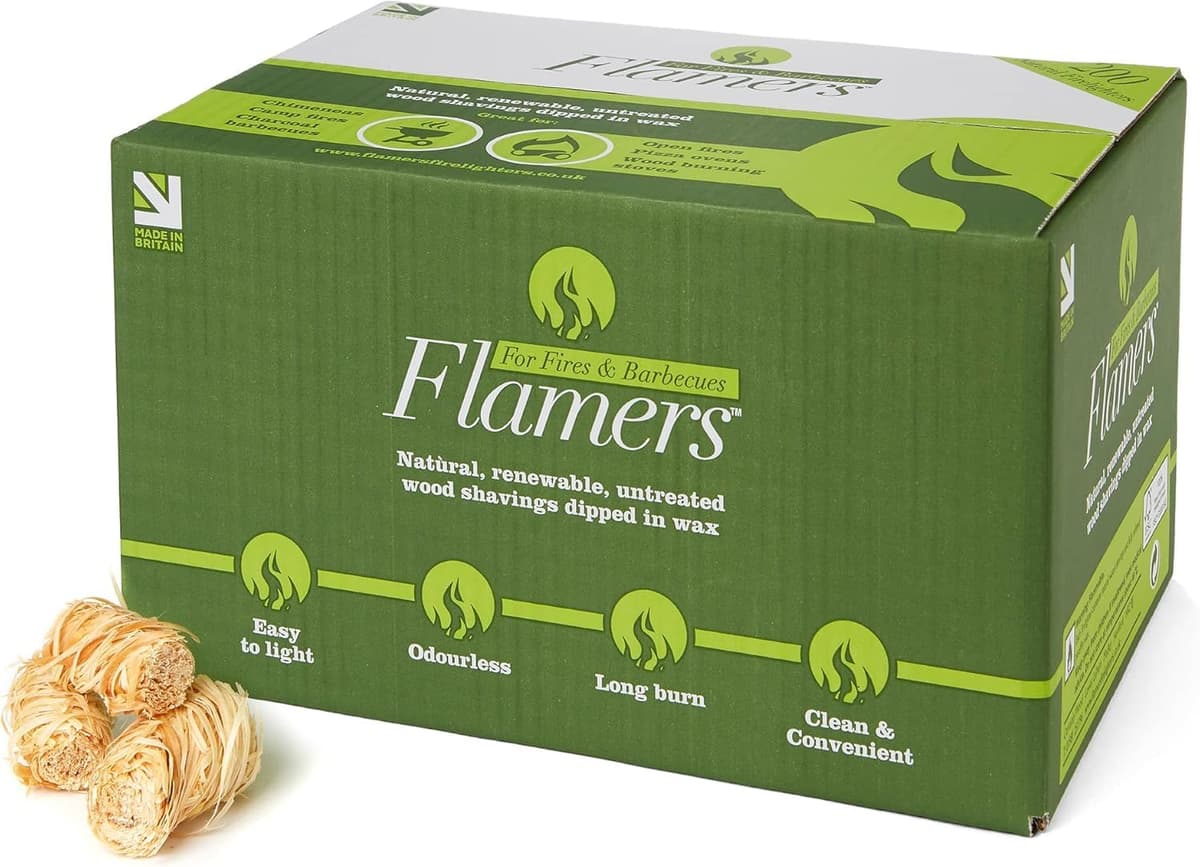 Flamers Natural Wood Wool Firelighters 200 Value Pack – Fire Lighters for Wood Burner, Open Fires and Fireplaces – BBQ starter – Fires starters- Made by us in the UK — view 8