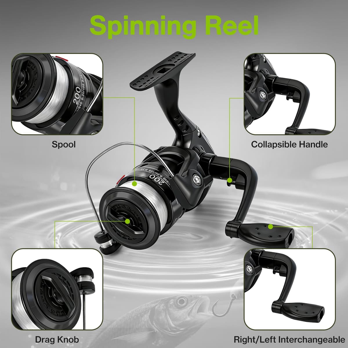 Lomffy Juego Combinado de Carrete y Caña de Pescar Telescópica, 1.8m Kit de Caña de Pescar Portátil con Red de Pesca Caña de Pescar Telescópica con Carrete con Línea Señuelo Bolsa de Transporte — view 4
