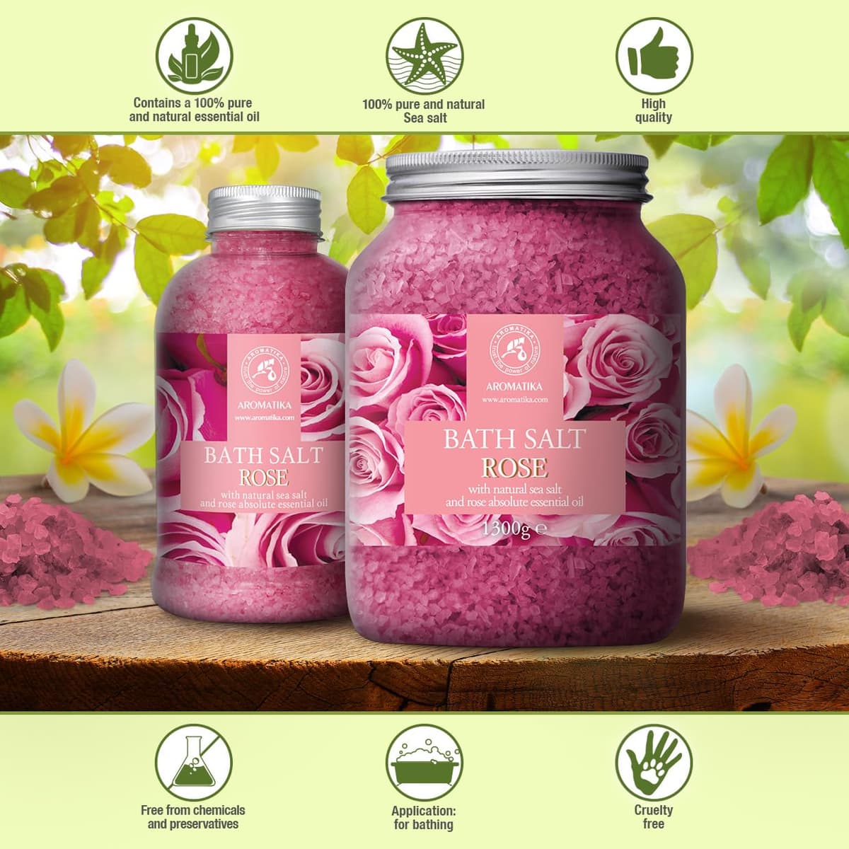 Rose Bath Salts 1300g - Natural Rosewood Oil & Rose Extract - Best for Relaxing - Good Sleep - Beauty - Bathing - Body Care - Wellness - Relax - Aromatherapy - Spa - De-Stress Bath Salts — view 3