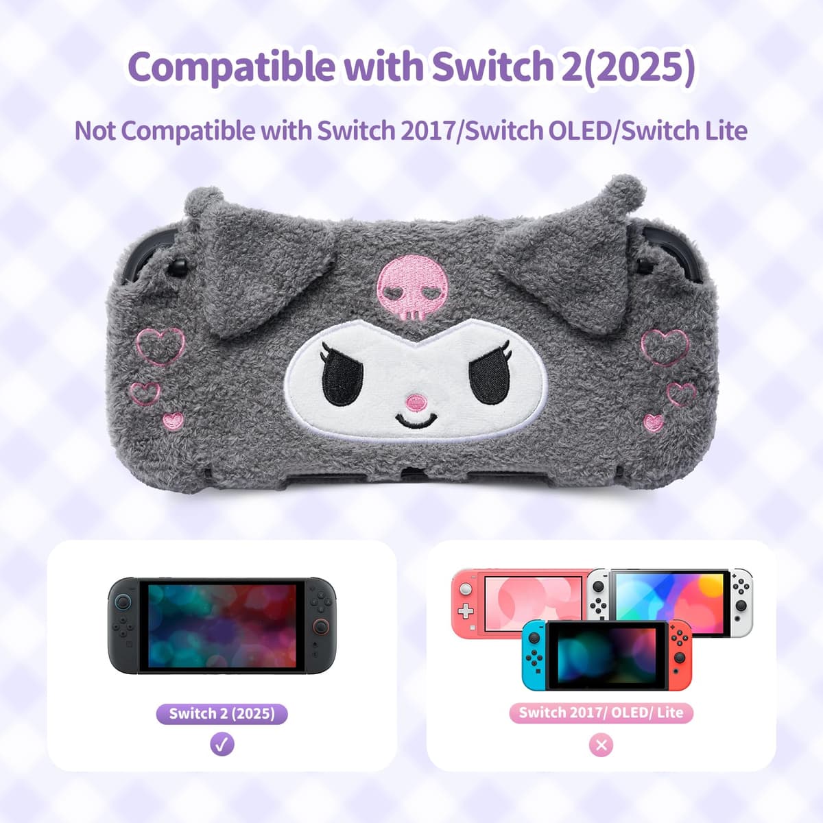 Kuitmor Cute Plush Protective Case Compatible with Switch 2 (2025), Anti-Scratch and Shock-Absorption Hard PC Shell Cover for Switch 2 Game Console and Joystick Controller - KLM — view 2