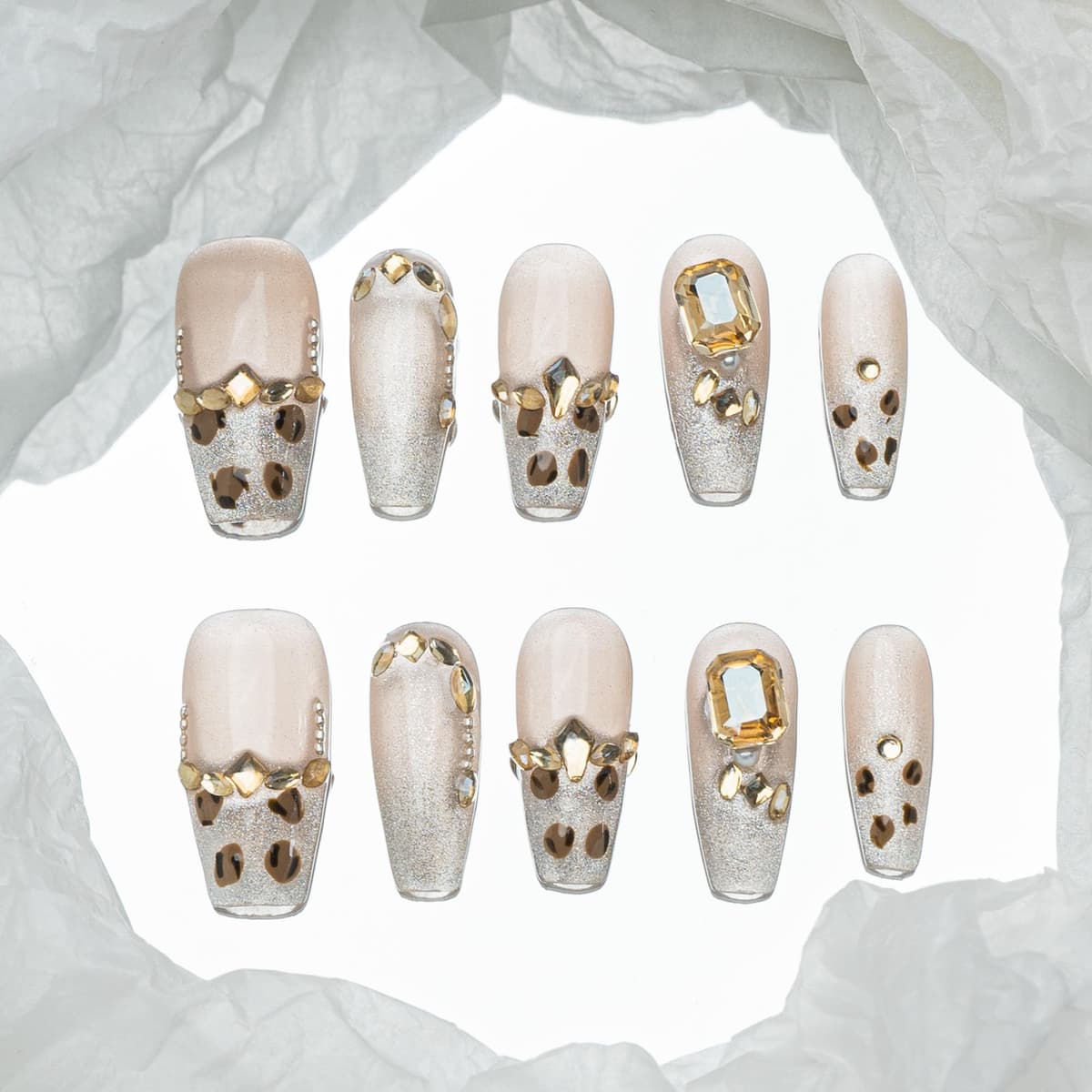 Sun&Beam Nails Handmade Press On Nail Long Coffin Ballerina Pink Flower Acrylic Fake Tip 3D Design Art Charms Cute with Storage Box 10 Pcs (S) — view 273