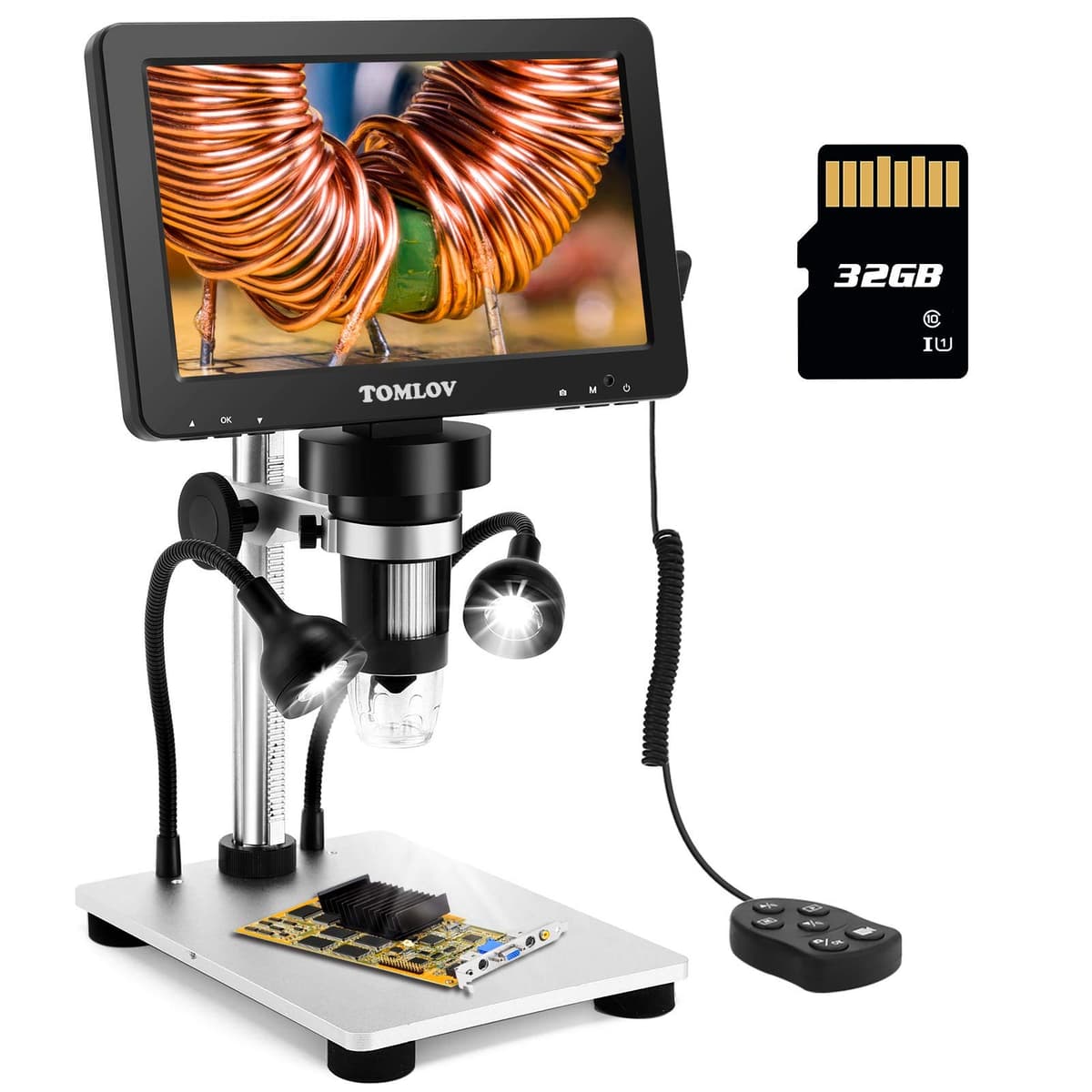 TOMLOV DM9 7" LCD Microscopio Digital 1080P, Cámara de Magnificación 1200X para Piezas con Pantalla HD, 12MP Enfoque de Ultra Precisión, Soporte Metálico, Luz LED, Compatible PC/Windows/Mac OS, 32GB — view 11