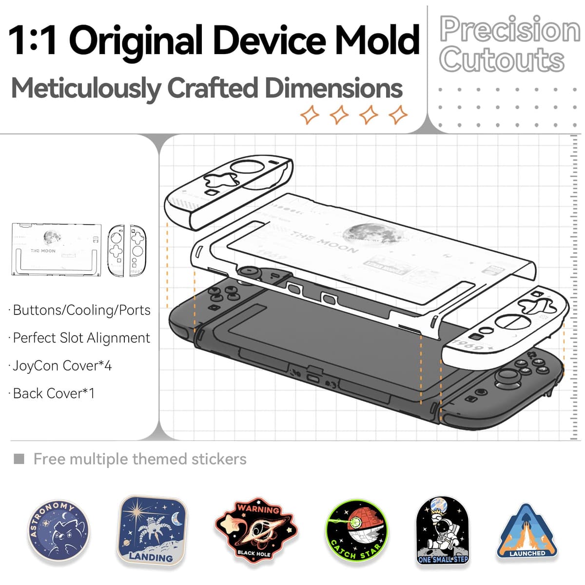 GeekShare Hard Case Compatible with Switch 2 (2025), Anti-Scratch Transparent Protective Cover Compatible with Switch 2 with Detachable JC handle, The Moon — view 5