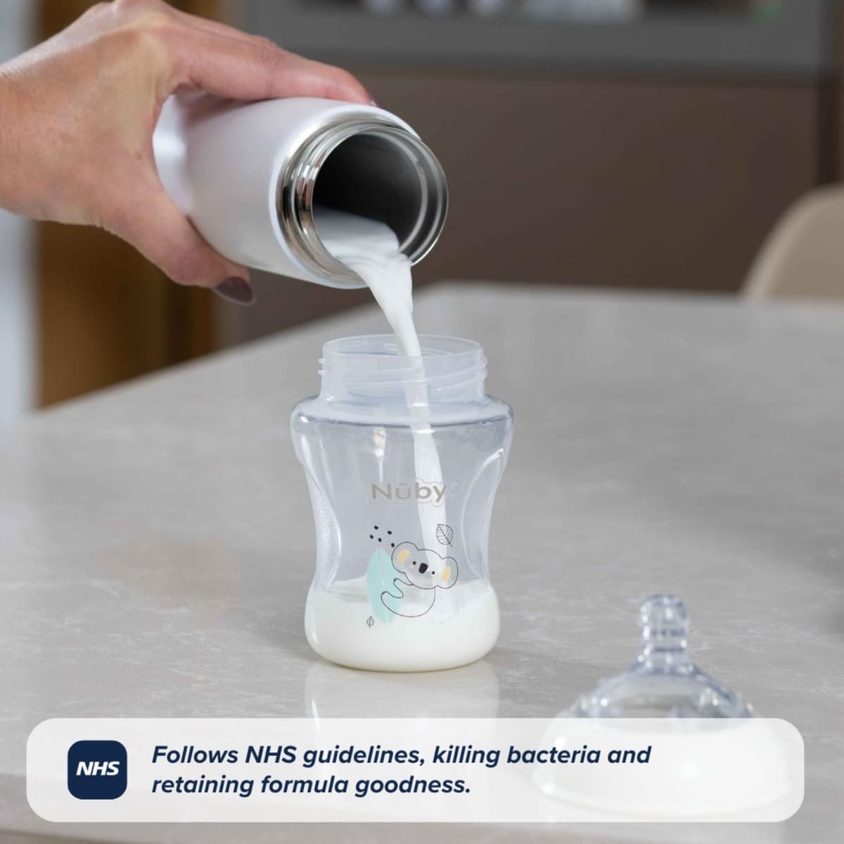 Nuby RapidCool Portable Baby Bottle Maker Twin Pack - Formula Feed in 2 Minutes | Ideal for Travel Bottles and Night Feeds | Includes Milk Powder Dispenser, Digital Lid & Flask (White) — view 8