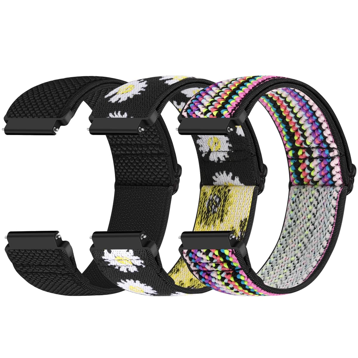 Yunshare Quick Release Watch Strap 18mm 19mm 20mm 22mm 24mm, Elastic Nylon Watch Bands Women Men for Samsung/Garmin/Fossil/Amazfit/Huawei/COROS/Xiaomi Replacement Wristband, 3pcs — view 16
