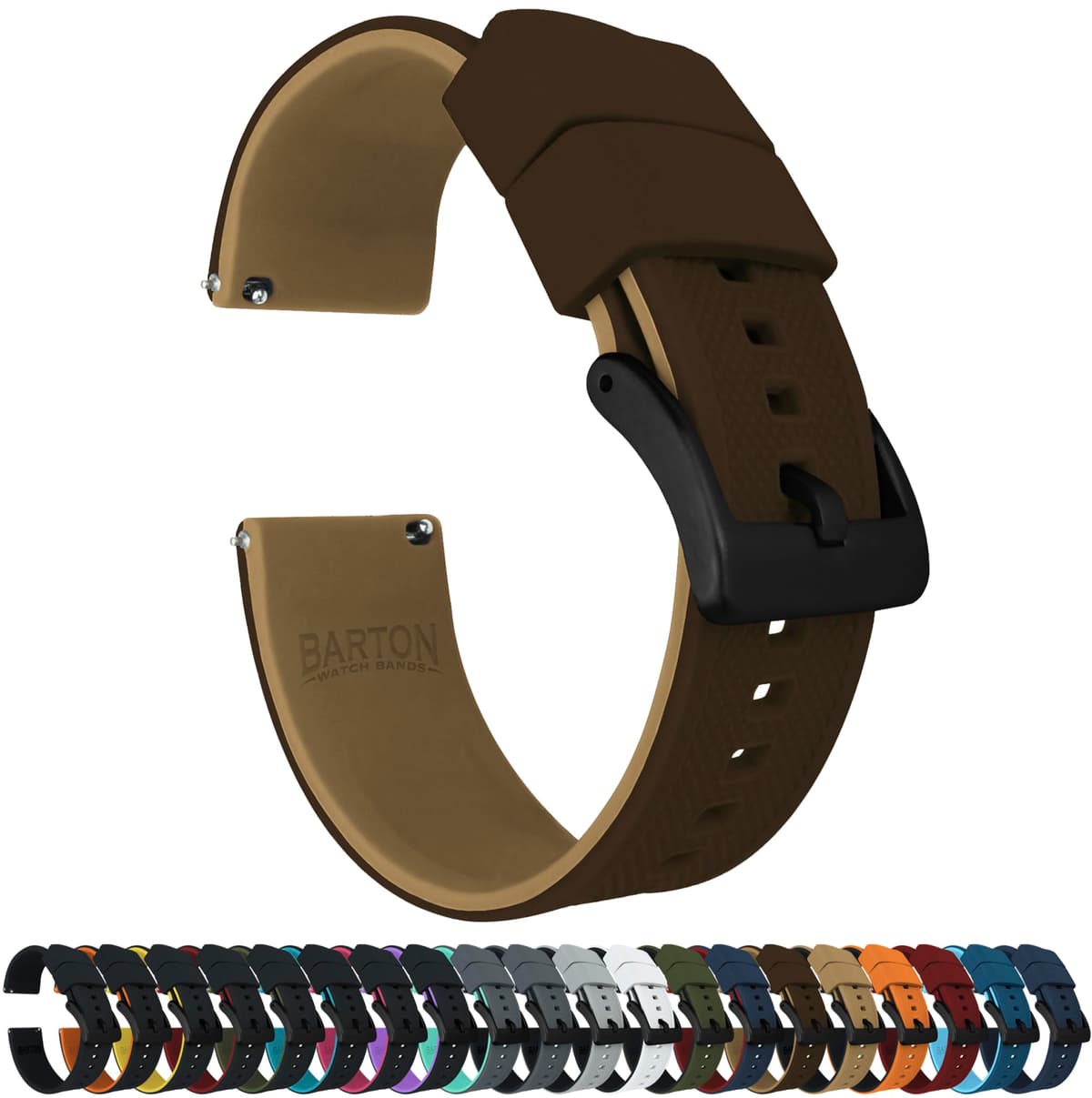 Barton Elite Silicone Watch Bands - Quick Release - Choose Color - 18mm, 19mm, 20mm, 21mm, 22mm, 23mm & 24mm Watch Straps (Stainless & Black Buckle Available) — view 14