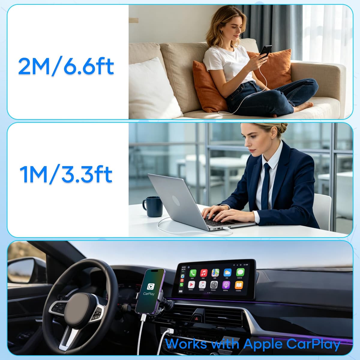 Cable USB C a Lightning para iPhone (2 Piezas, 1M+2M), Cable Lightning USB C [MFi Certificado] Cable i Phone Carga Rapida PD Transferencia de Datos 480 Mbit/s para iPhone 14/13/12/11, Blanco — view 5