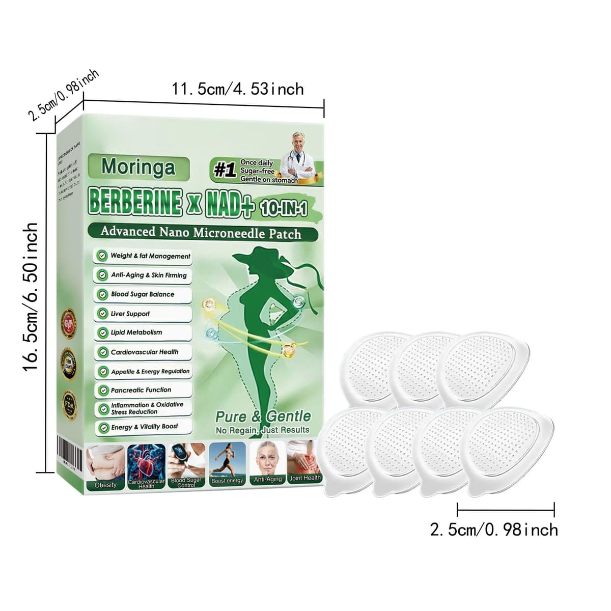 Moringa 10 in 1 Slimming Patches, Moringa Advanced Microneedle Patch 10 in 1, Berberine for Slimming, Professional Metabalance Patch for Men and Women (3pcs) — view 3