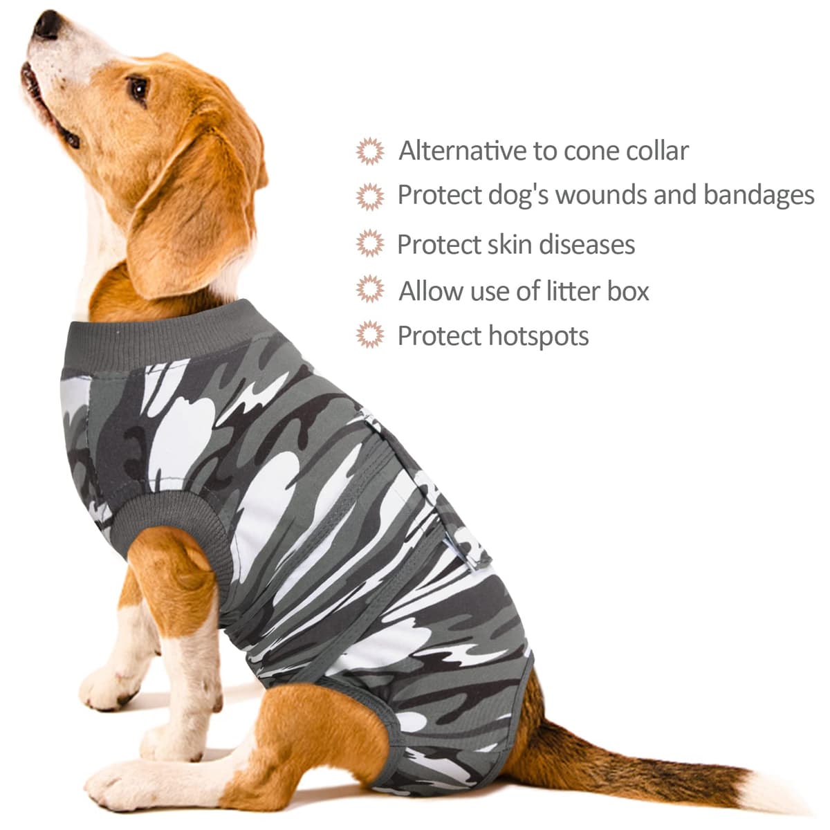 Kuoser Traje de Recuperación Quirúrgica para Perro, Chaleco para Después de la Cirugía de Camuflaje para Mascotas, Vendajes para Heridas Abdominales de Perros, Alternativa de Cuello Electrónico y Cono — view 7