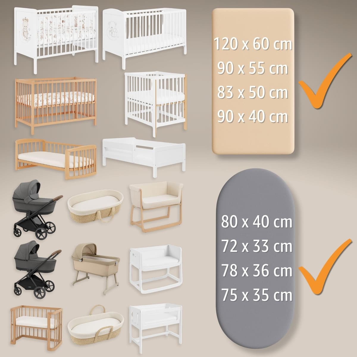 Sábanas Ajustables para Cochecito de bebé Juego de 3: 35x75 cm - 2 sábanas + 1 Protector de colchón Impermeable - Accesorios para Cuna de bebé y minicuna 35 x 75 — view 5