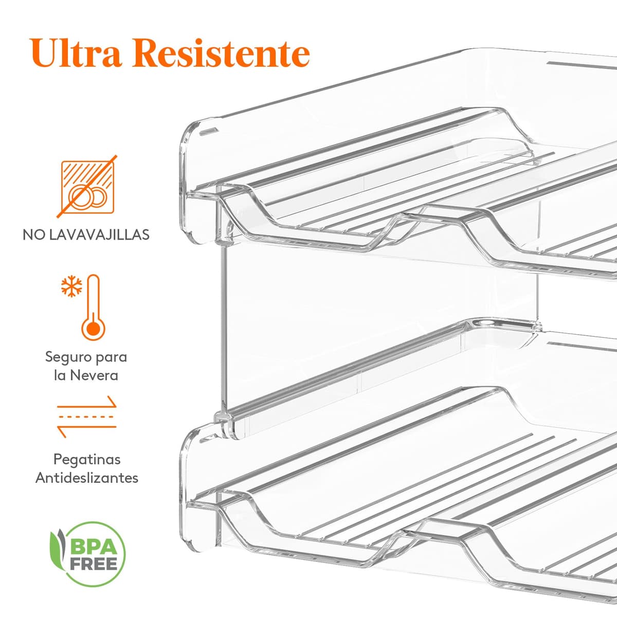 Lifewit Botellero apilable de plástico para Nevera, Armario, encimera, Soporte para Botellas de Vino, Organizador de Botellas de Agua para Nevera, despensa, Capacidad para 4 Botellas,Transparente — view 3