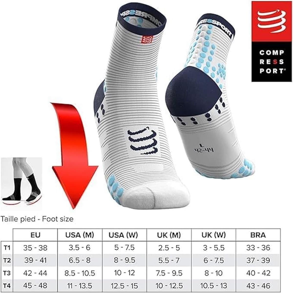 Compressport Running Socks - Pro Racing Socks V3 Run High - Prevención de ampollas - Amortiguación y transpirabilidad - Correr y triatlón - Para entrenamiento y competición - Ligeros — view 3