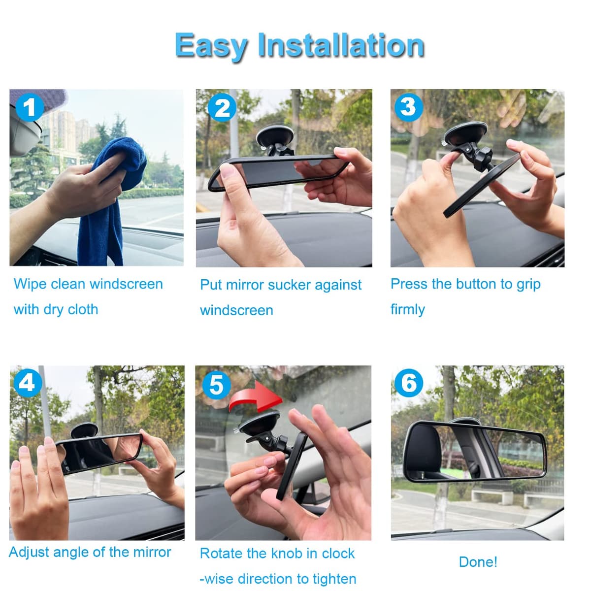 KITBEST Rear View Mirror for Driving Test, Driving Instructor Mirror, Extra Second Interior Car Rearview Mirrors for Instructor Examiner Passenger Learner Driver & Test (200 x 62mm) — view 6