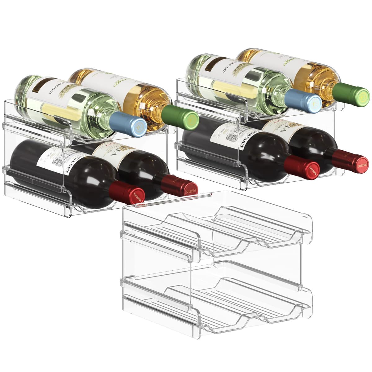 Lifewit Botellero apilable de plástico para Nevera, Armario, encimera, Soporte para Botellas de Vino, Organizador de Botellas de Agua para Nevera, despensa, Capacidad para 4 Botellas,Transparente — view 12