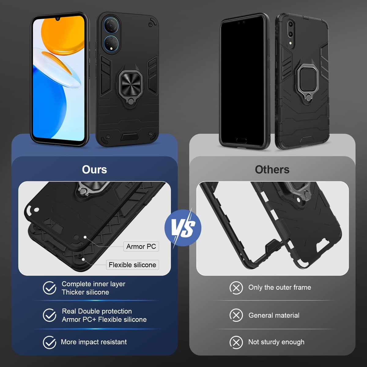 Funda para CMF Phone 2 Pro, Carcasa Antigolpes con Soporte anular metálico, Case Protectora de Grado Militar, Negro — view 804