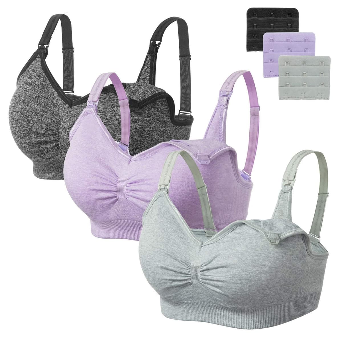 HBselect 3 Pack Women’s Nursing Bra Wireless Seamless Maternity Bra Breastfeeding Bras Bralette with Removable Bra Pads Extenders — view 9