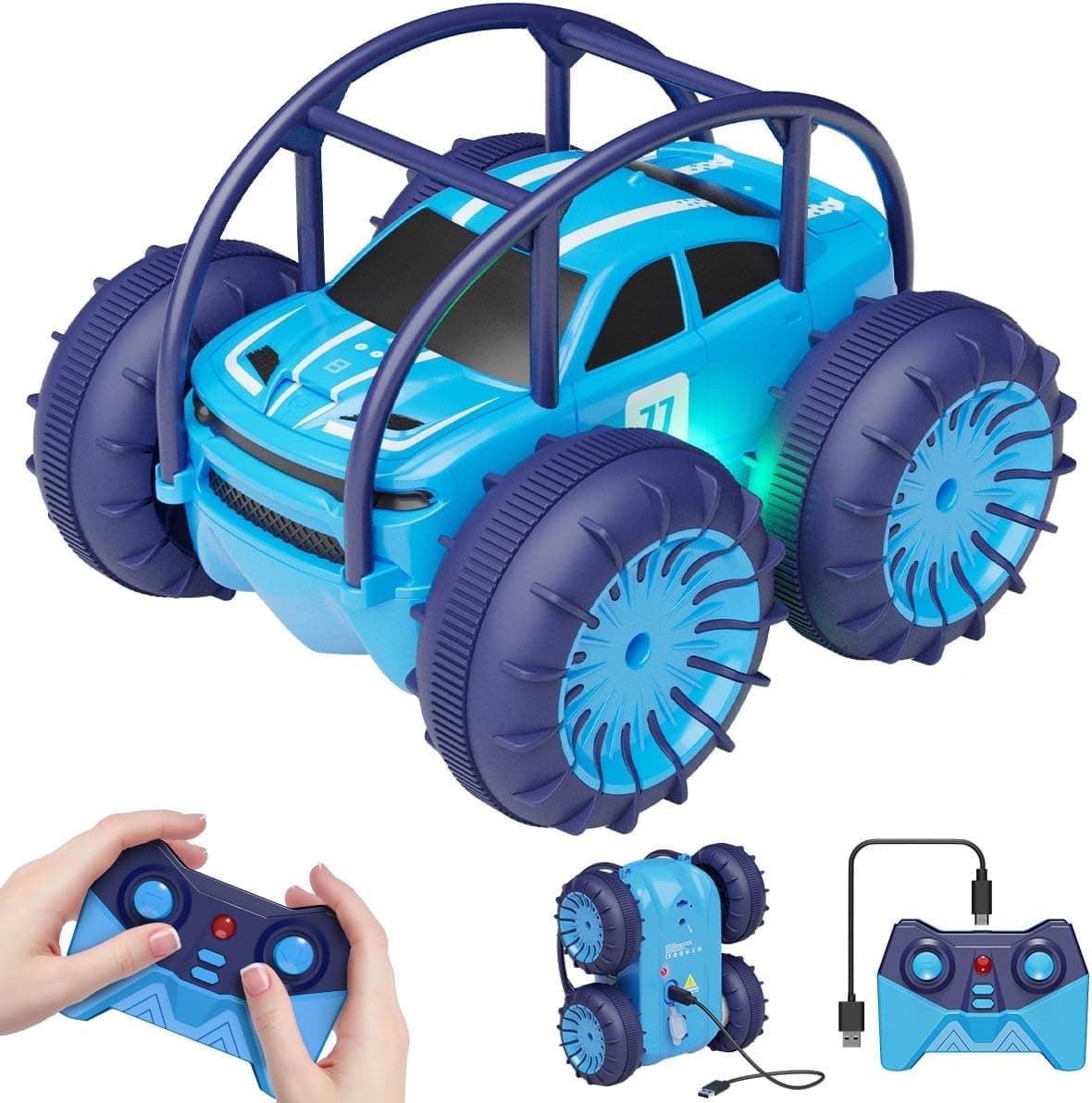 MaxTronic Coche Teledirigido de Carga Directa para Niños - Coche RC Anfibio 2.4G 360° - 15KM/H - 4WD - Coche de Acrobacias Todoterreno con LED Ajustable - Niños y Niñas de 3-12 Años — view 9