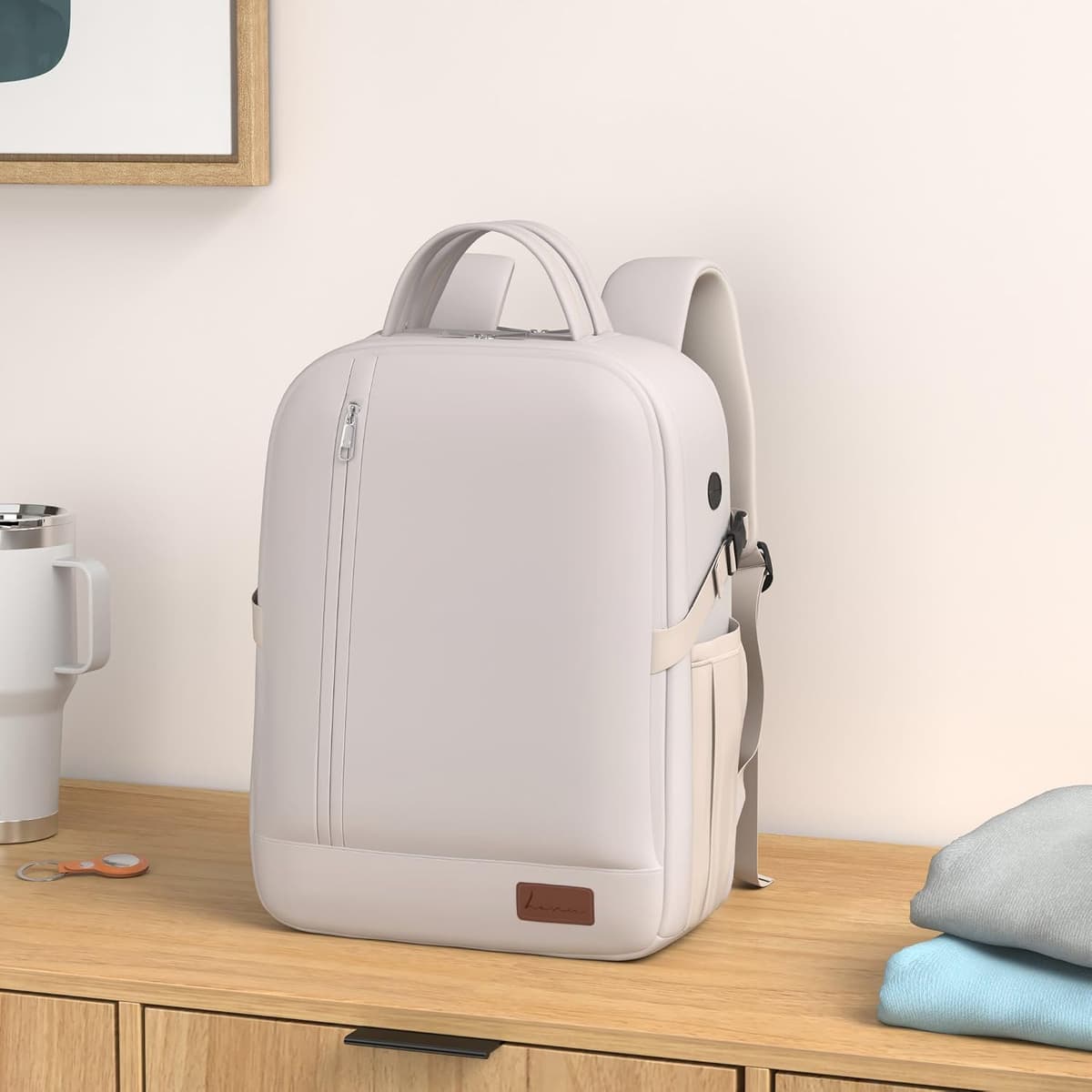 VMIKIV for Ryanair Cabin Bags 40x30x20 Underseat 40x20x25 Carry On Bag for Wizz Air,Small Travel Backpack Cabin Size for Vueling Men Women,Under Seat Hand Luggage for Wizzair Airlines Weekend Beige 40x20x28cm