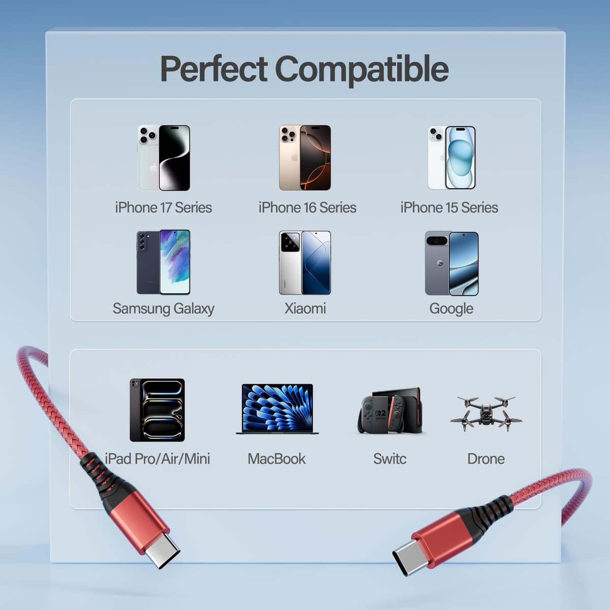 USB C to USB C Cable 3Pack 1M,USB C Charger Cable 60W PD Type C Charger Fast Charging Compatible with iPhone 17/16/15 Pro Max Plus,iPad Pro/Air/Mini Samsung Galaxy and More — view 6