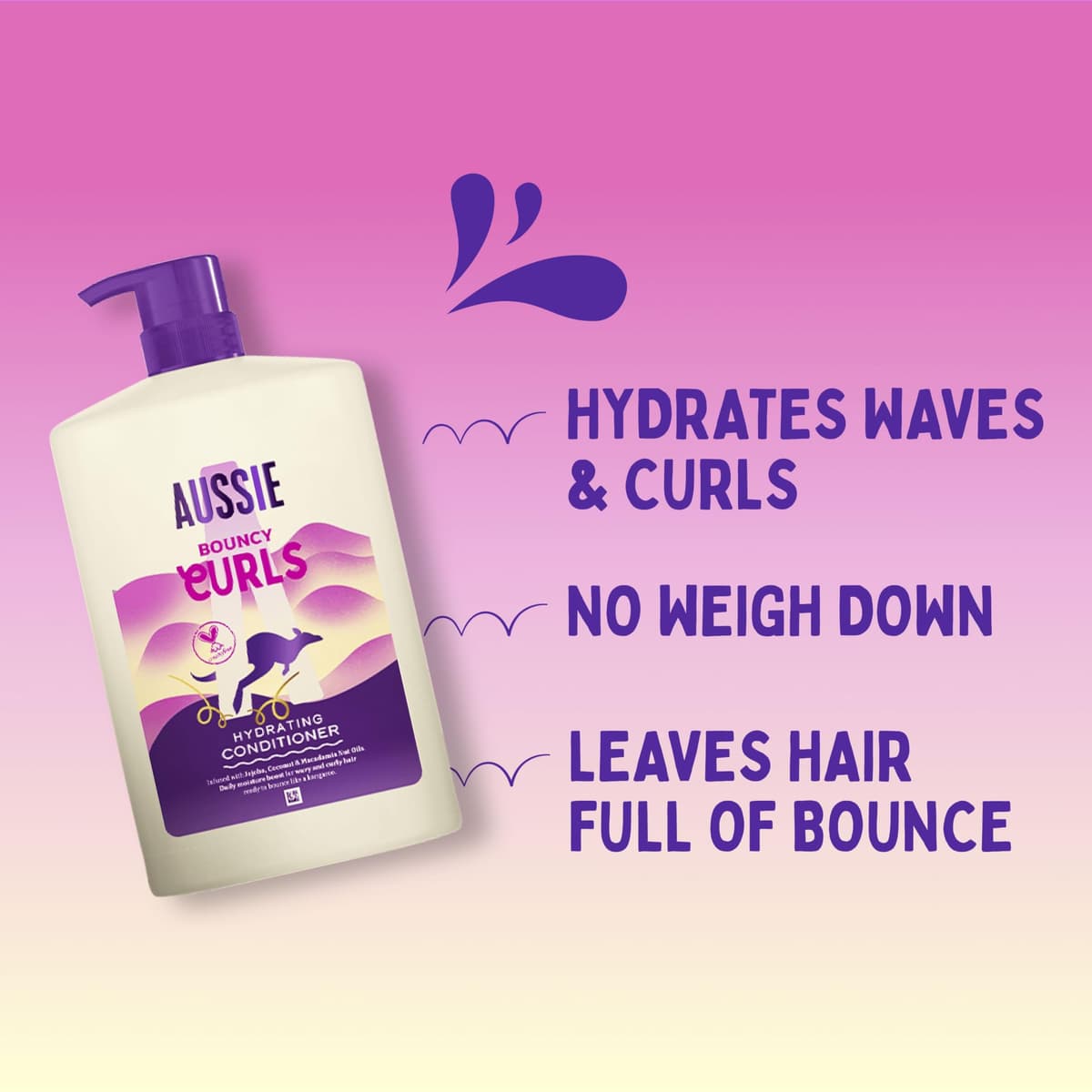 Aussie Bouncy Curls Hydrating Conditioner 1L XXL | Lightweight, no weigh down | Daily Moisture Boost for Wavy & Curly Hair | With Jojoba, Coconut & Australian Macadamia Nut Oil | Vegan & Cruelty-Free — view 2