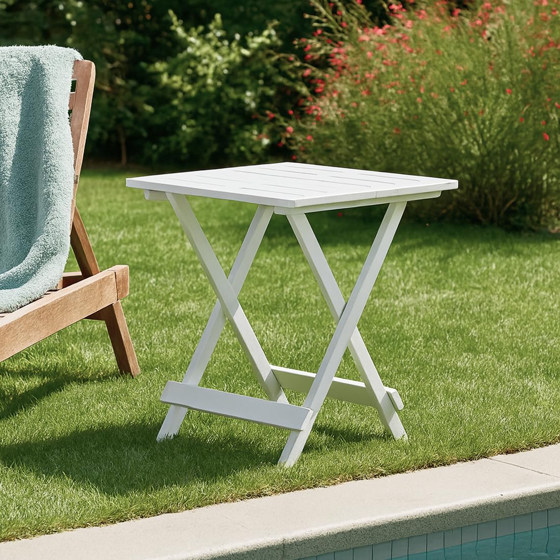 Acomoda Textil Mesa Plegable de Exterior 44x44x50 cm en Resina para Jardin Terraza. Mesa Auxiliar Cuadrada Ligera Resistente Facil de Guardar para Piscina o Comedor Exterior. — view 2