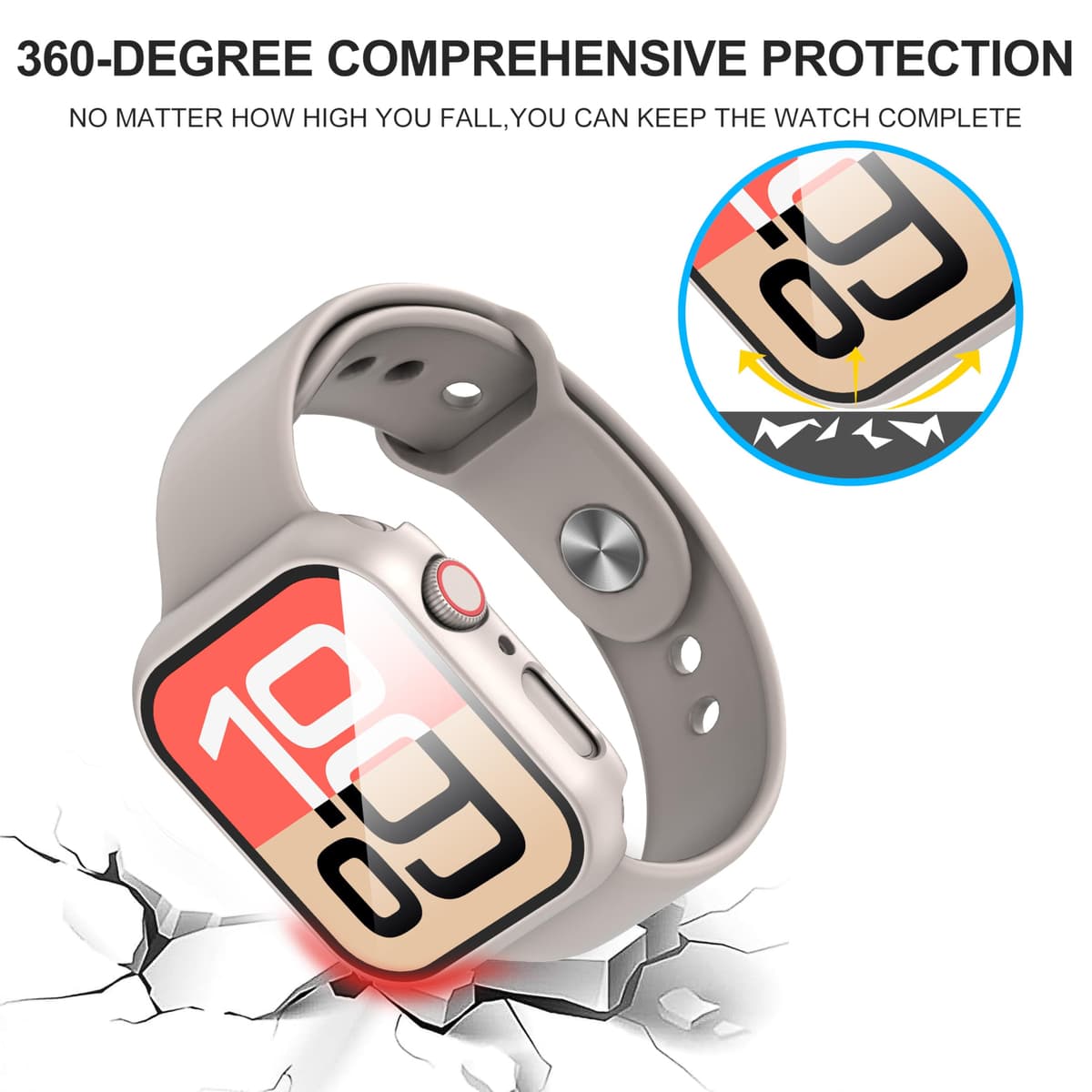 Diruite 2-Pack Screen Protector for Apple Watch SE 3/2/1 /Series 6 5 4 40mm Tempered Glass Case,All Around Hard Matte PC Protective Cover,Starlight Silver,40mm — view 5