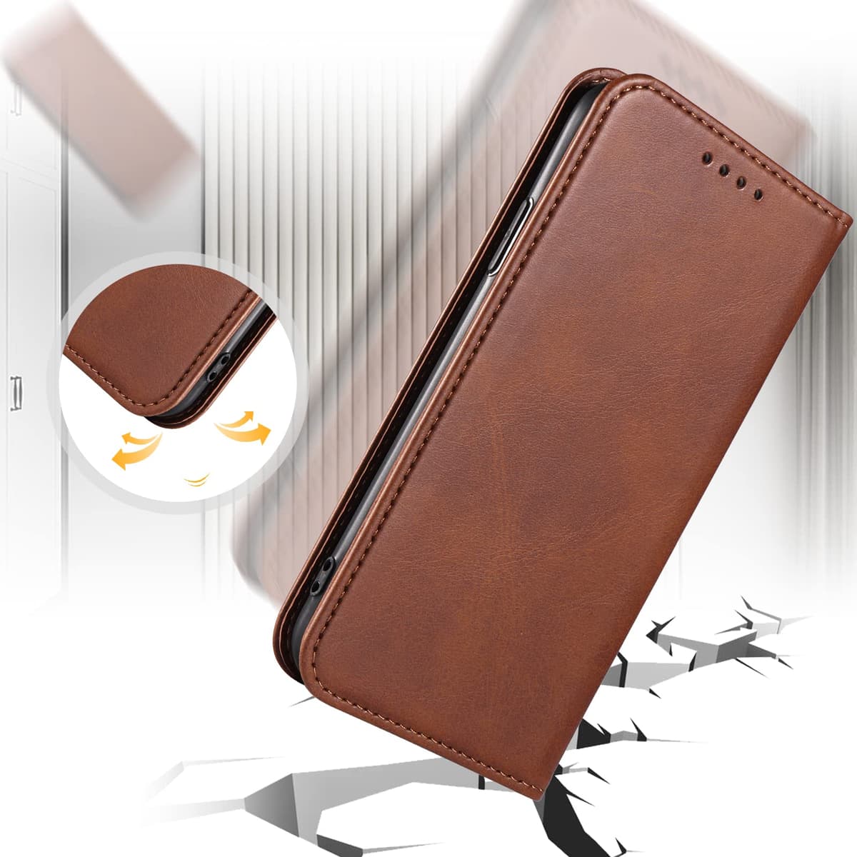 Case for Galaxy A23 4G / Galaxy A23 5G / Galaxy M23 5G, Classic PU Leather Magnetic Wallet Case, Flip Folio Protective Phone Cover Compatible with Samsung Galaxy A23 / F23 5G, Brown — view 6