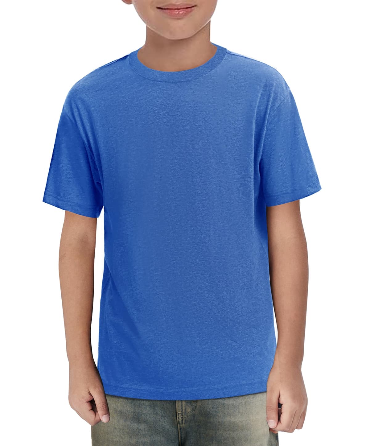 Haloumoning Camiseta de verano de manga corta para niños, cuello redondo, lisa, ligera, informal, deportiva, básica, 5-14 años