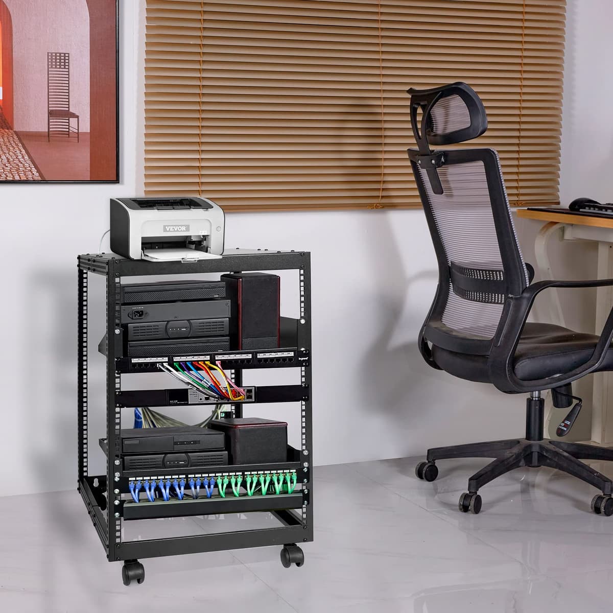 VEVOR Rack de Servidor de Marco Abierto de 15U, Profundidad Ajustable de 23"-40", Rack de Servidor de Red, 4 Postes con Ruedas, sostiene Todos Sus Equipos de TI de Red Módem enrutador de Engranaje — view 8