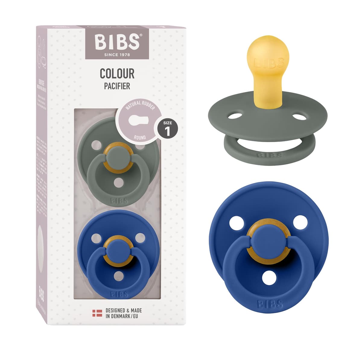 BIBS Colour Soother 2-Pack, BPA Free Dummy Pacifier, Round Nipple. Natural Rubber Latex, Size 2 (6-18 Months), Sky Blue/Steel Blue — view 68