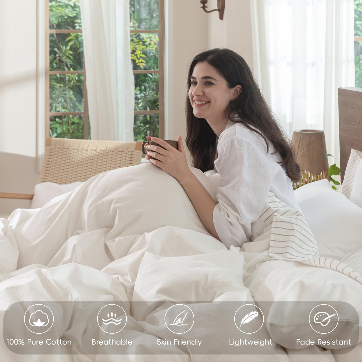 MooMee Bedding Duvet Cover Set 100% Washed Cotton Linen Like Textured Breathable Durable Soft Comfy (Tannish Linen Grey, King) — view 53